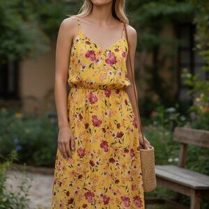 NWOT Socialite Yellow Floral Midi w/Spaghetti Straps & Crisscross Back, Various